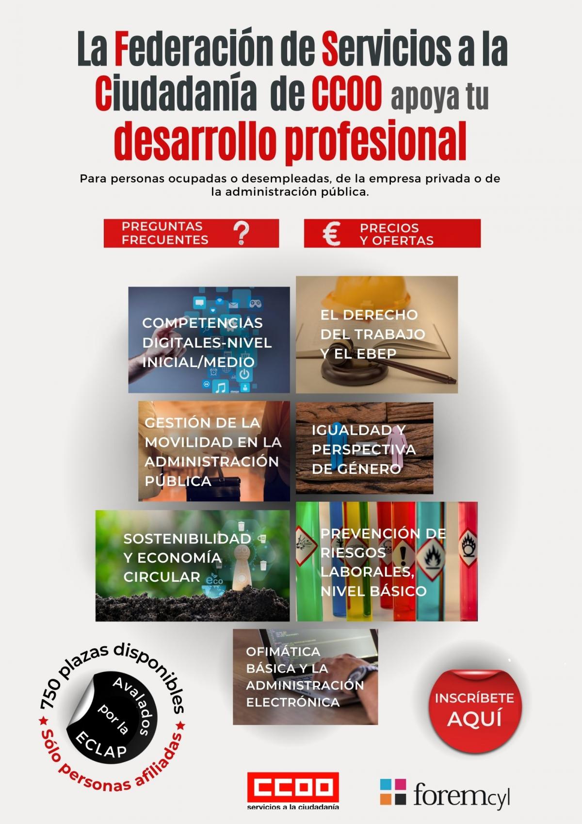 Programa de cursos para la afiliación de CCOO en colaboración con Forem Castilla y León - cartel
