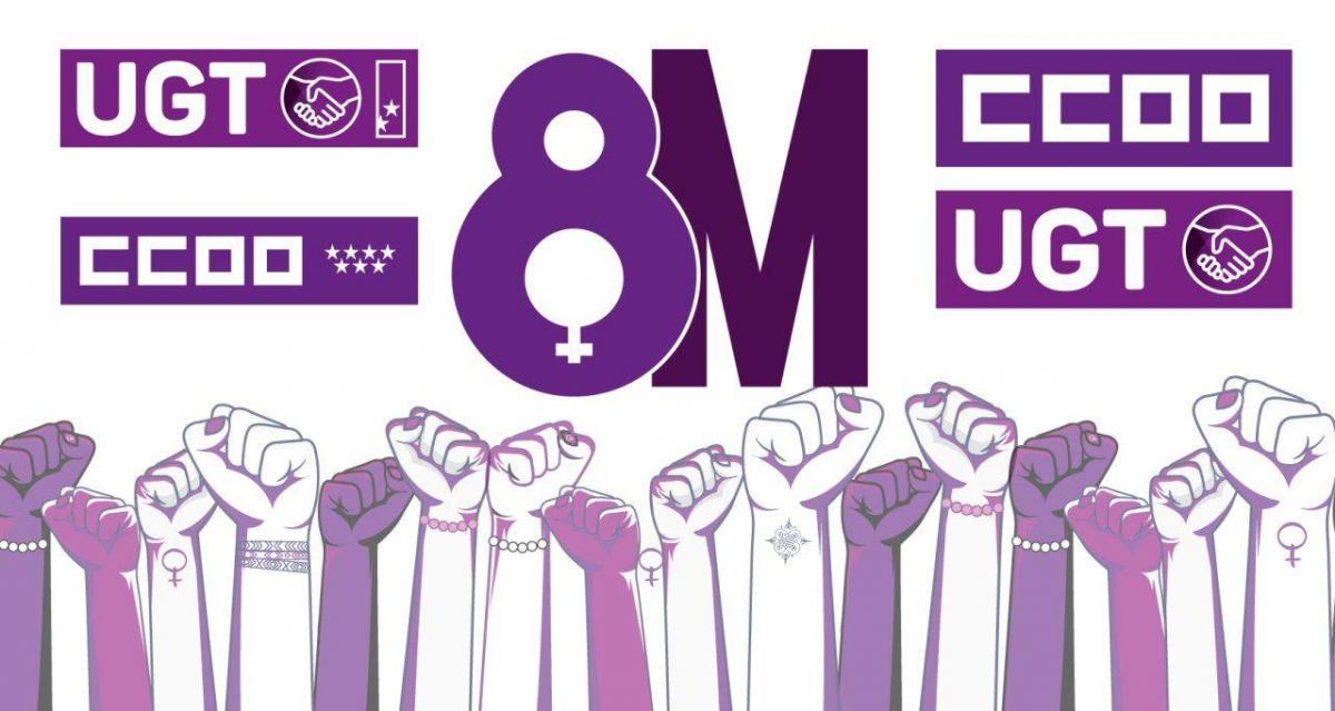 Concentración 8M conjunta CCOO y UGT Madrid "Con las mujeres trabajadoras, por el derecho a la igualdad efectiva"