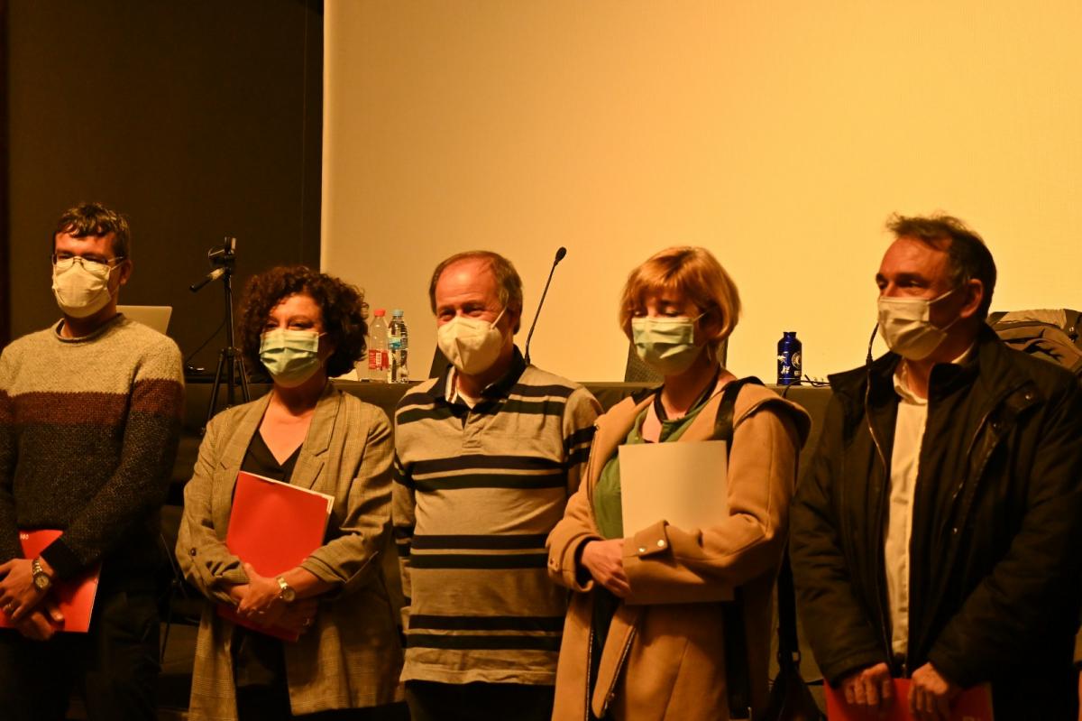 Pedro Honrubia (Podemos), Pilar Vallugera (ERC), José Manuel Vera (CCOO), Juana Olmeda (CCOO) y Enrique Santiago (Izquierda Unida).