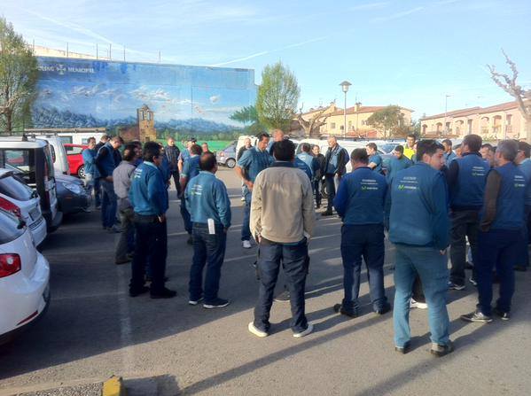 Imagen de la huelga de las subcontratas de Telefónica en Girona