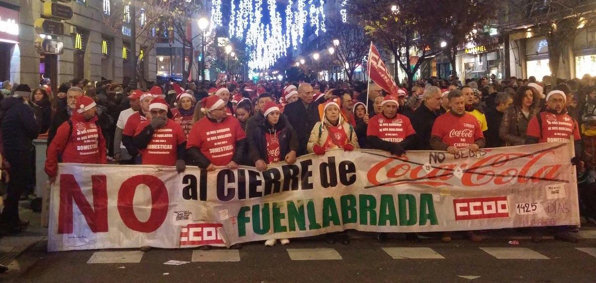 Manifestación de la plantilla de Coca-Cola Fuenlabrada las pasadas navidades