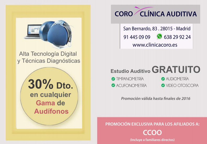 Oferta a afiliados a CCOO: clínica Coro 2016