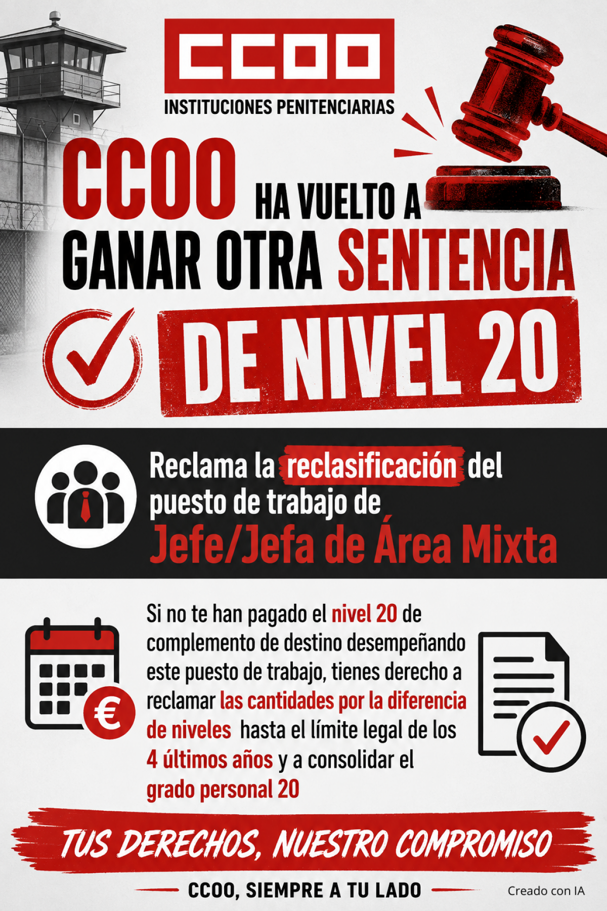 CCOO gana sentencia nivel 20 Jefe/a Área Mixta
