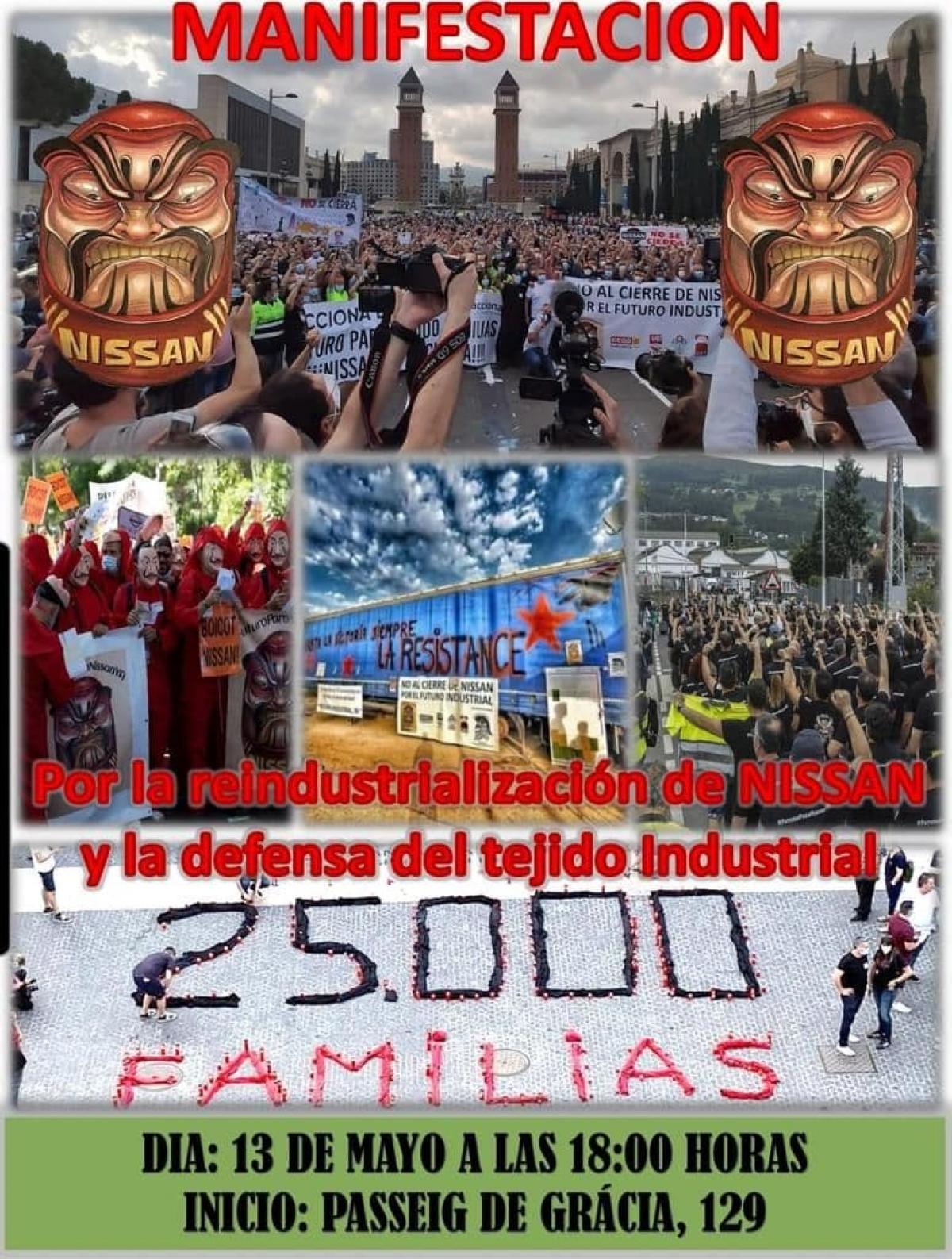 Cartel manifestación de hoy en Barcelona, CCOO NISSAN