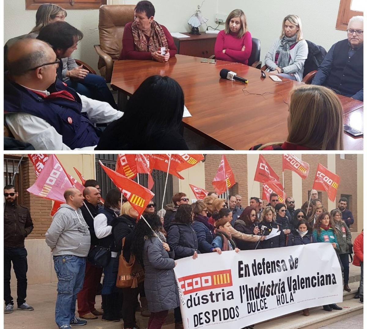 Reunidos con la Alcaldesa y una instantánea de la concentración.