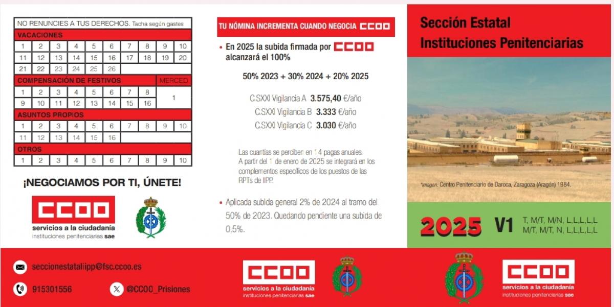 Calendarios de bolsillo CCOO IIPP 2025