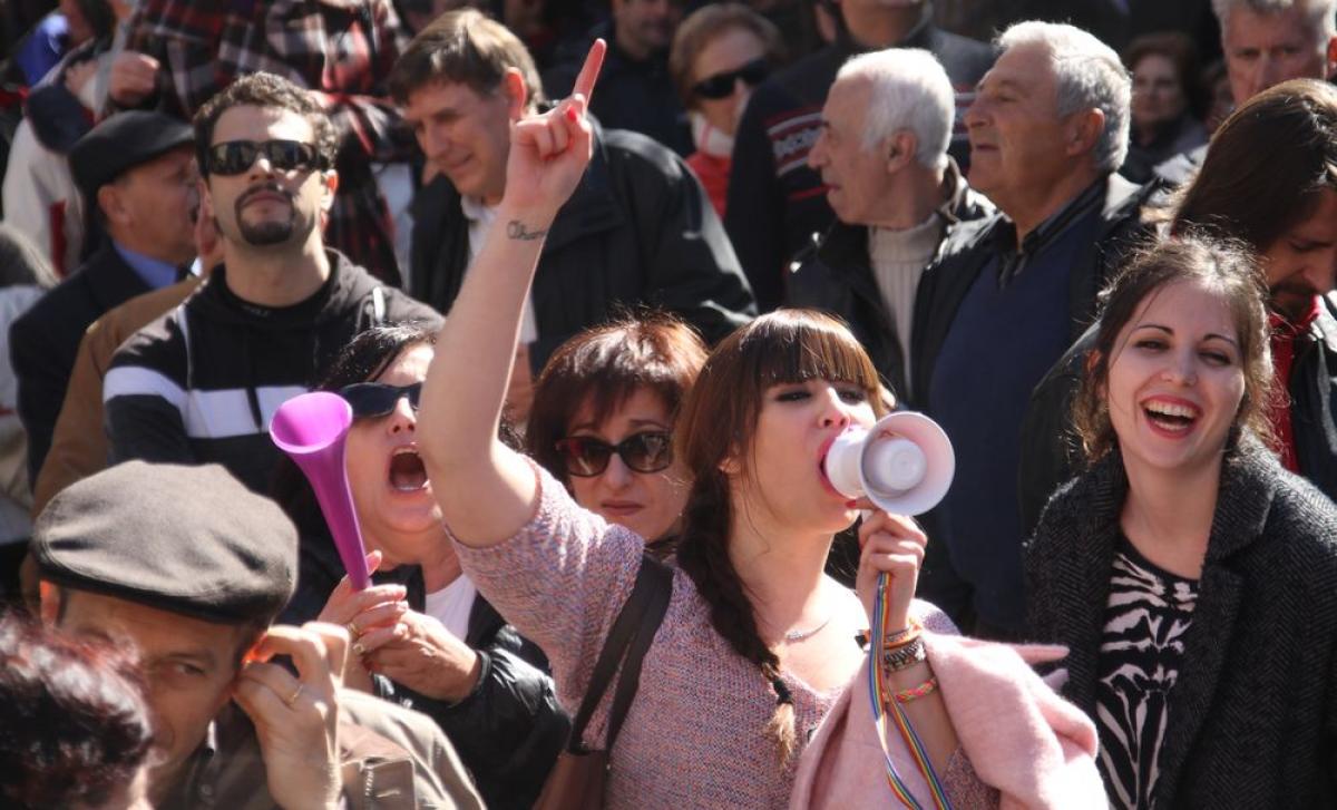 Manifestación contra los recortes municipales en el ayuntamiento de Alcorcón en 2014