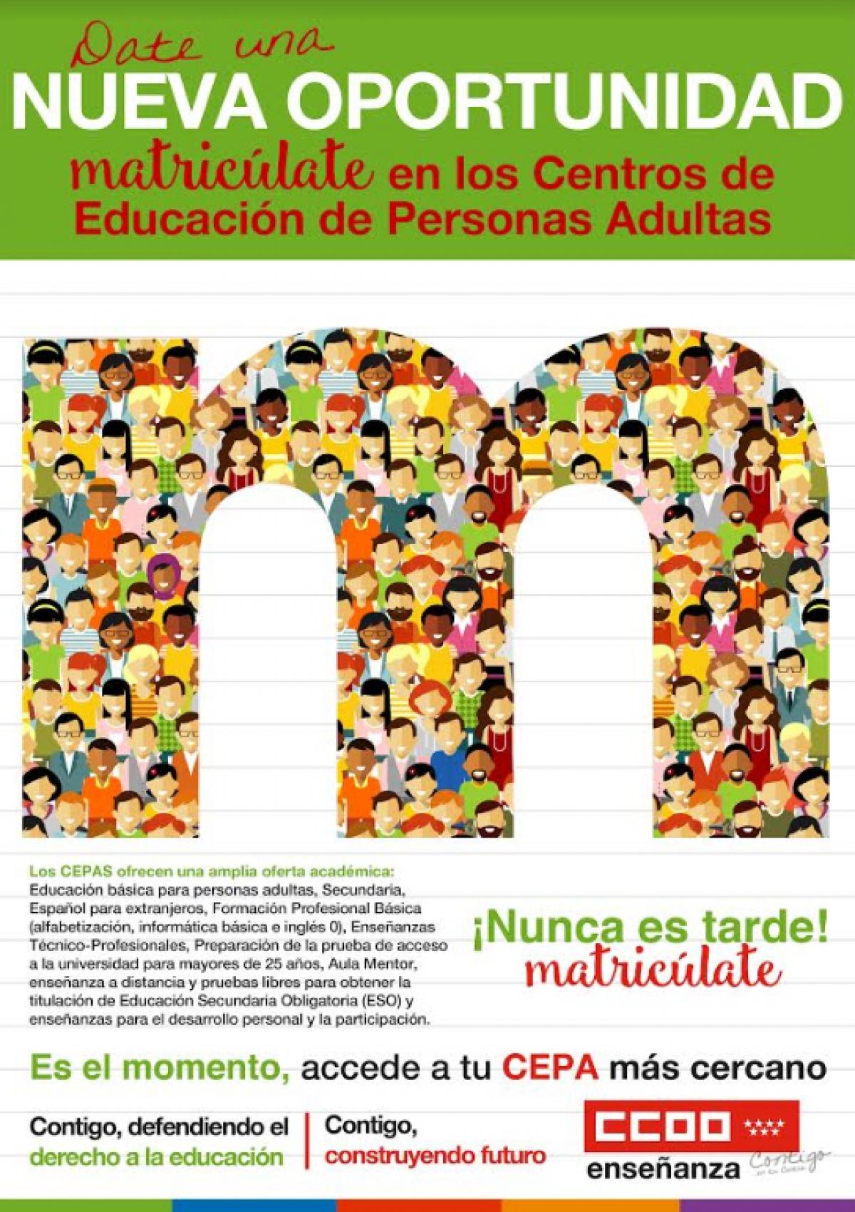 CCOO, con los Centros de Educación de Personas Adultas
