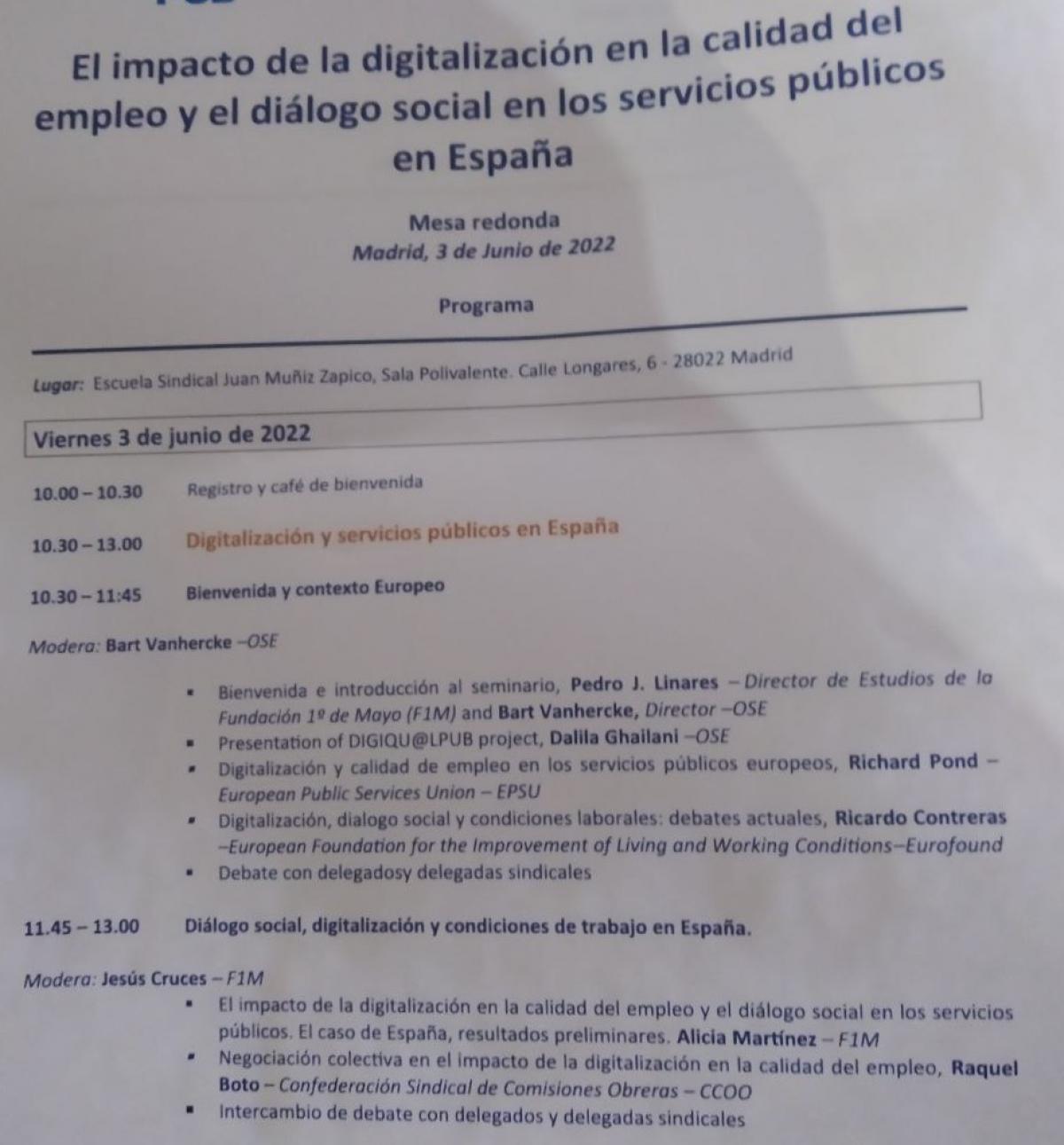Jornada sobre el impacto de la digitalización en la calidad del empleo y diálogo social en los servicios públicos.