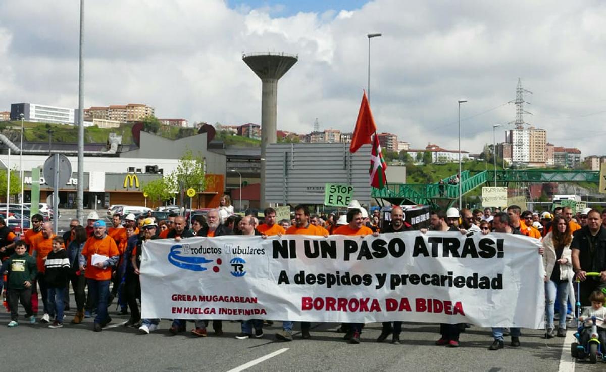 Momento de la manifestación de la plantilla de Productos Tubulares. Sestao