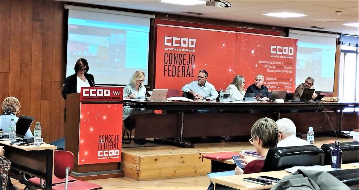 El Consejo Federal de FSC-CCOO se ha celebrado este martes, 14 de marzo, en la sala Trece Rosas de la sede de la Unión Sindical Madrid Región (USMR).