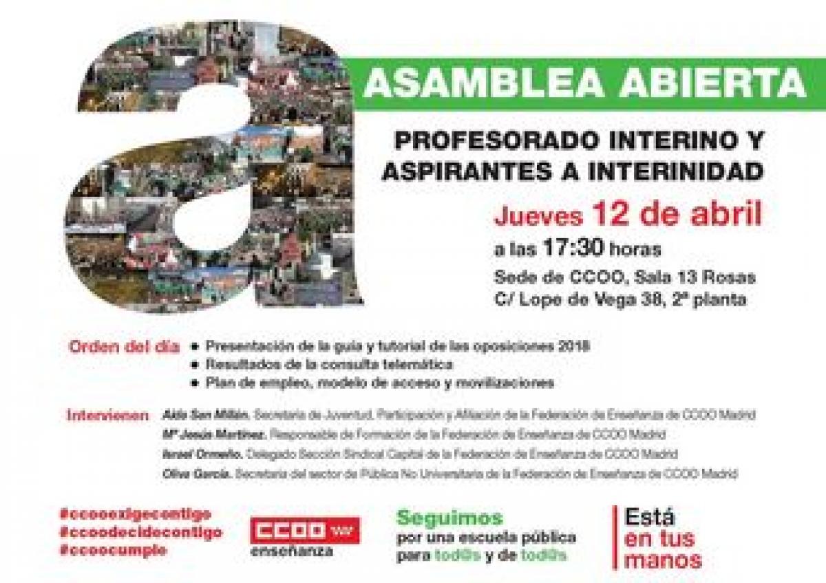 Asamblea abierta para el profesorado interino y aspirantes a interinidad