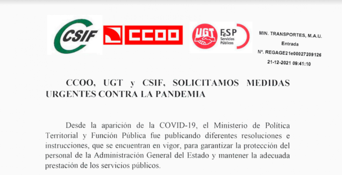 Nota conjunta de CCOO, UGT y CSIF.