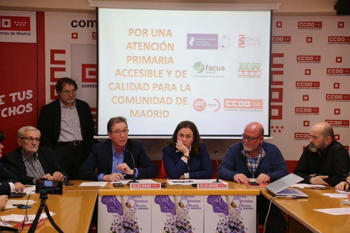 Rueda de prensa en la sede de CCOO de Madrid