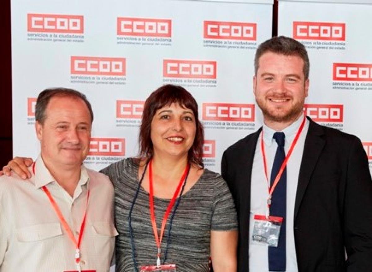 José M. Vera (CCOO), Silvia Rubio (CCOO) y Fernández-Peinado (INAEM)